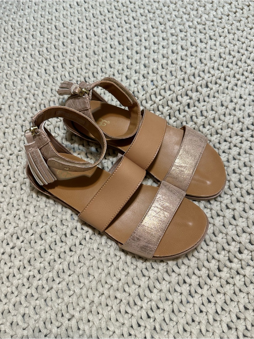 UGG Kids / Womens Tan Leather Ankle-Strap Sandals